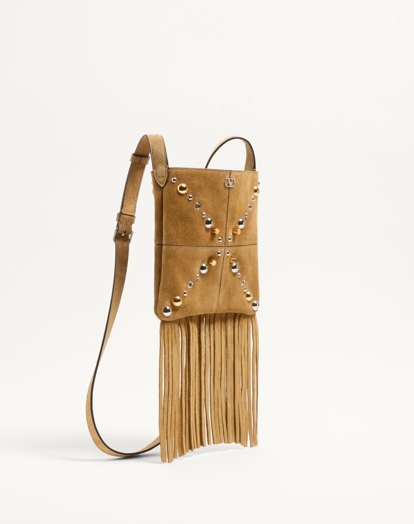 Valentino Handbags Borsa A Spalla Piccola Valentino Garavani Nellcôte In Suede Con Frange per Donna in Havana Beige | Valentino IT Soddisfazione Garantita