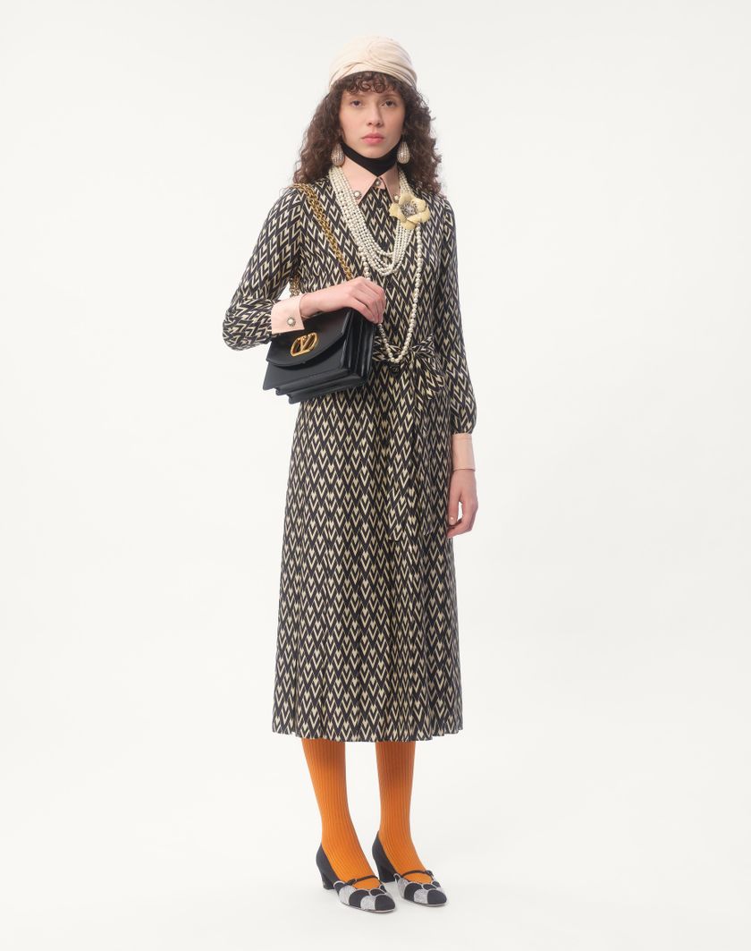 Valentino Handbags Abito Midi In Twill Toute La V per Donna in Nero/avorio | Valentino IT Negozi Online