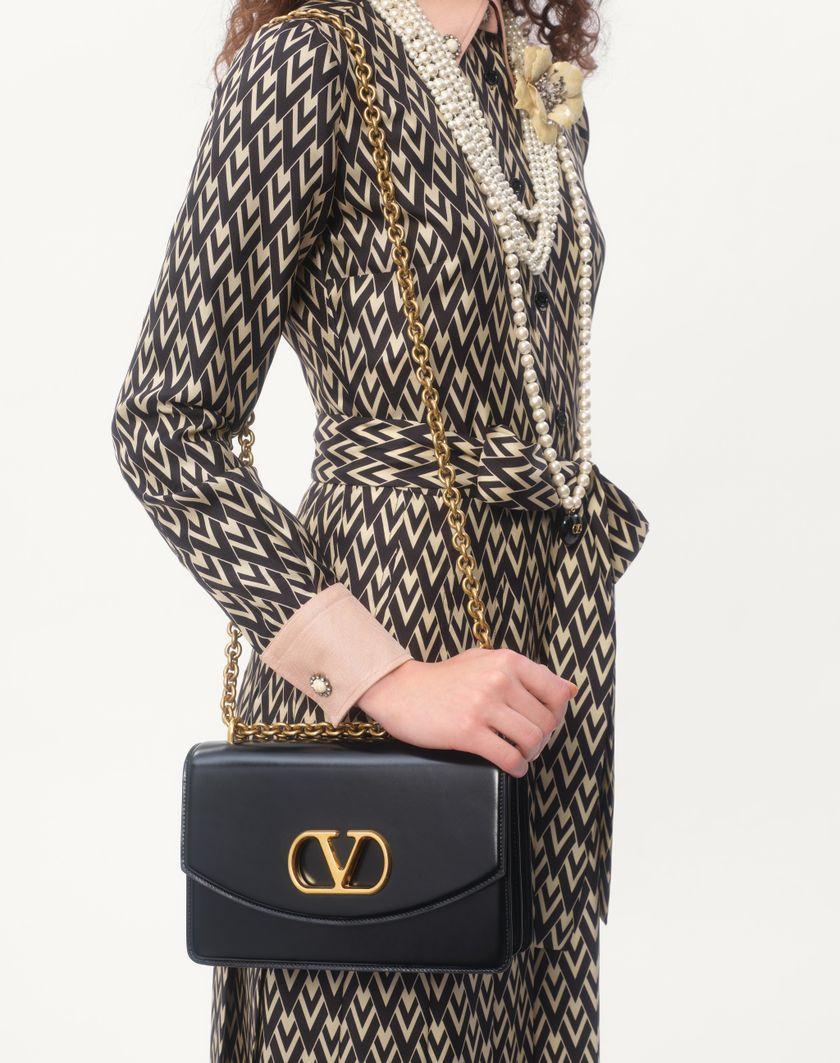 Valentino Handbags Abito Midi In Twill Toute La V per Donna in Nero/avorio | Valentino IT Negozi Online