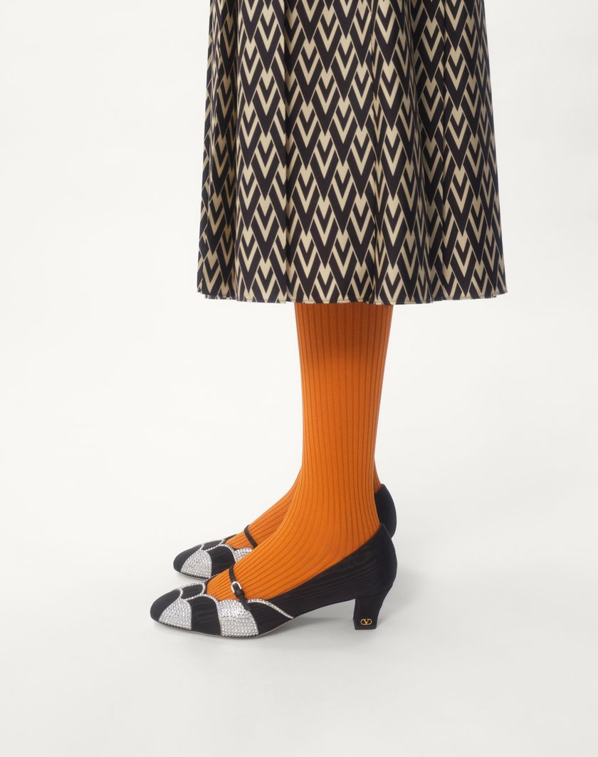 Valentino Handbags Abito Midi In Twill Toute La V per Donna in Nero/avorio | Valentino IT Negozi Online