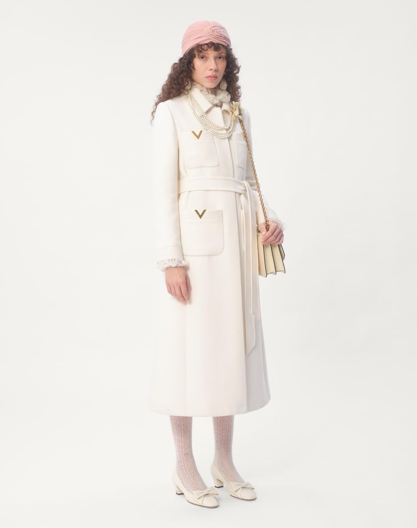 Valentino Handbags Cappotto In Drill Double per Donna in Avorio | Valentino IT Acquista Ora