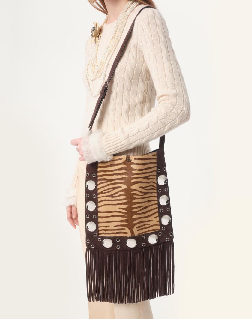 Valentino Handbags Borsa A Spalla Valentino Garavani Nellcôte In Vitello Effetto Pony Animalier Con Frange per Donna in Beige/marrone | Valentino IT Fino Al -60%