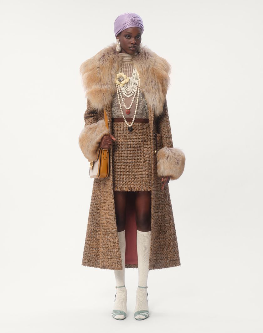 Valentino Handbags Cappotto In Fantasy Tweed per Donna in Marrone/multicolor | Valentino IT Affare Del Giorno