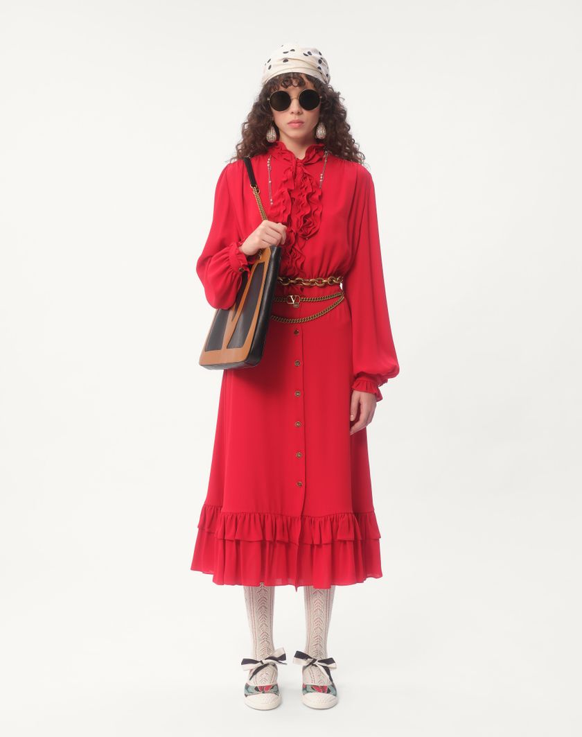 Valentino Handbags Abito Midi In Georgette per Donna in Rosso | Valentino IT Presa