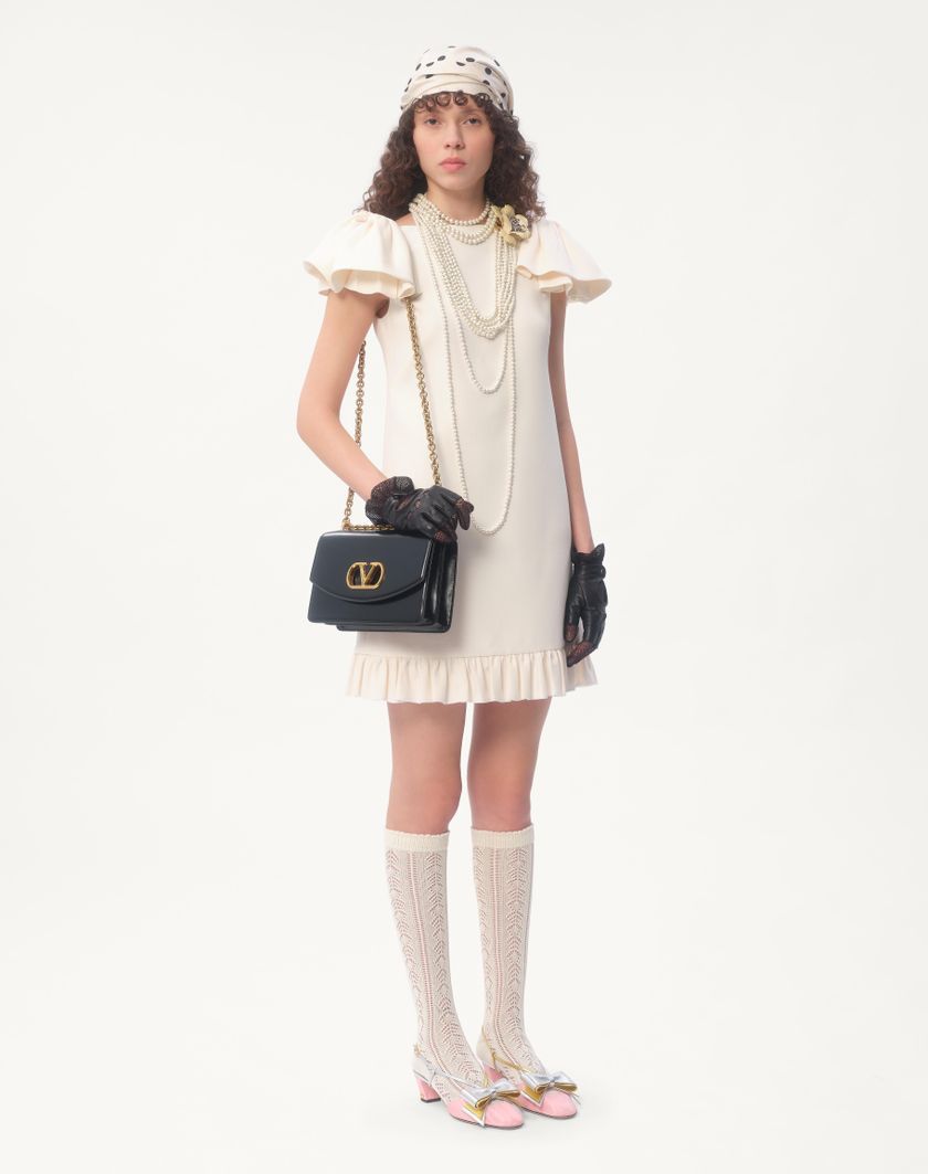 Valentino Handbags Abito Corto In Crepe Couture per Donna in Avorio | Valentino IT Vendita Economica
