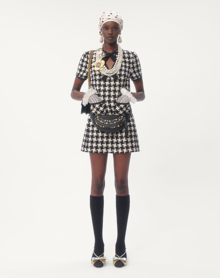Valentino Handbags Abito Corto In Damier Light Tweed per Donna in Avorio/nero | Valentino IT Vendite Flash