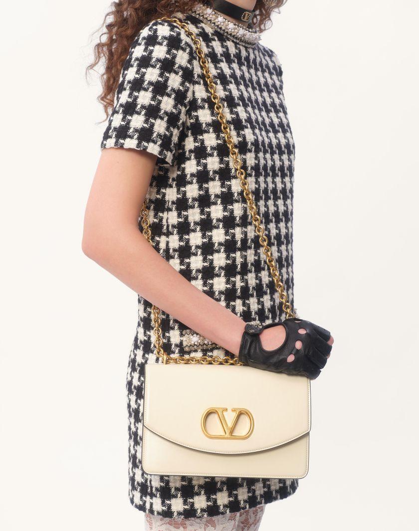 Valentino Handbags Abito Corto In Damier Light Tweed Ricamato per Donna in Avorio/nero | Valentino IT In Saldo