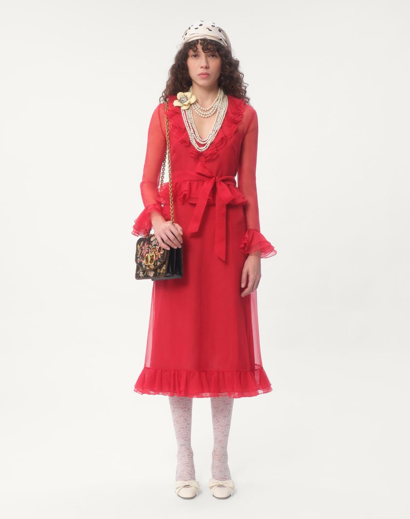 Valentino Handbags Abito Midi In Organza per Donna in Rosso | Valentino IT Moda