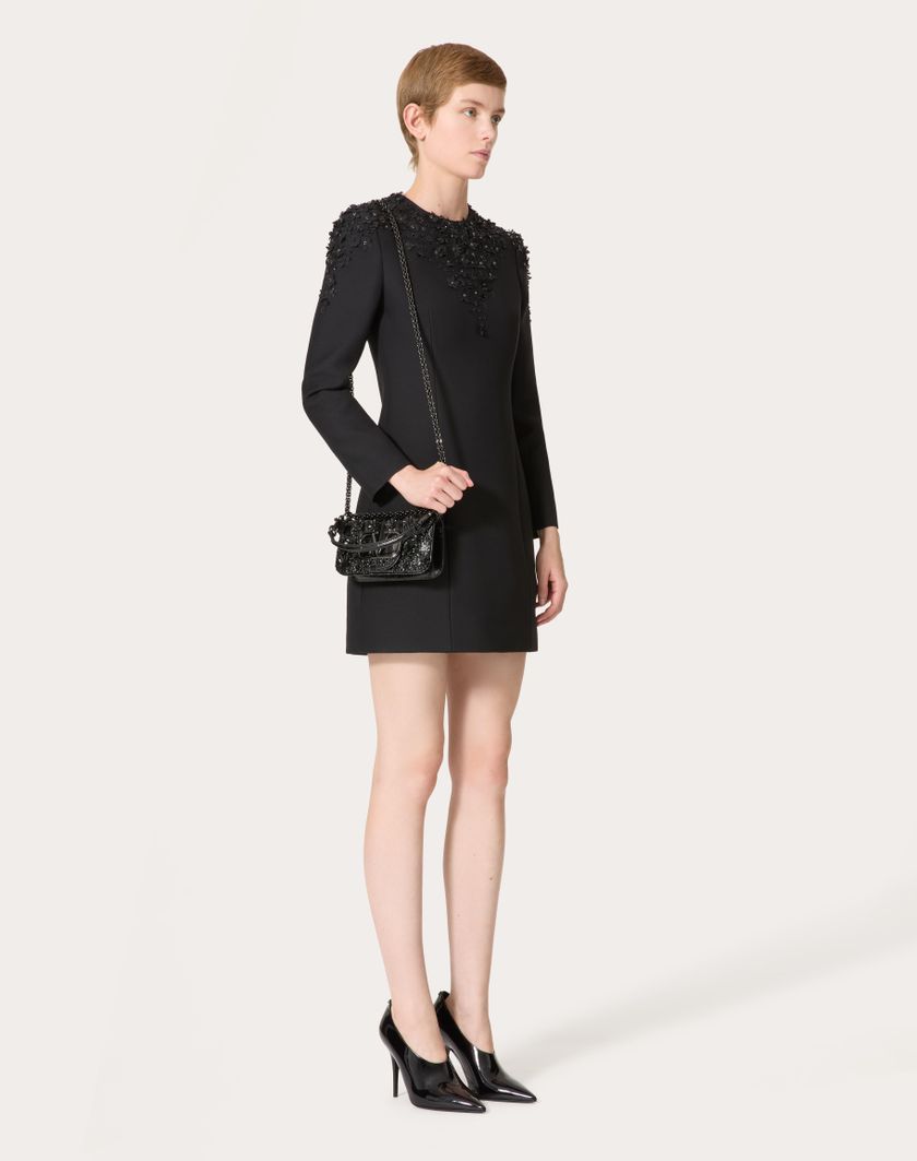 Valentino Handbags Abito Corto In Crepe Couture Ricamato per Donna in Nero | Valentino IT Pezzi Unici
