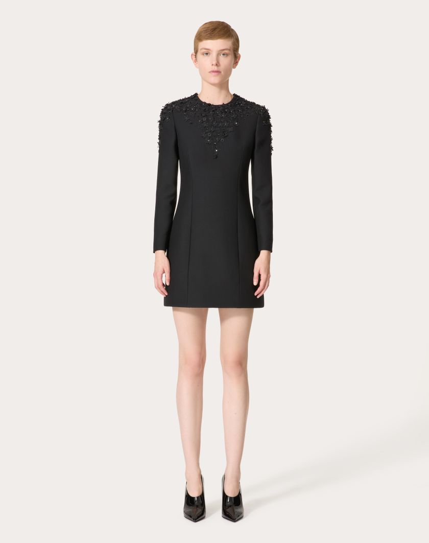 Valentino Handbags Abito Corto In Crepe Couture Ricamato per Donna in Nero | Valentino IT Pezzi Unici