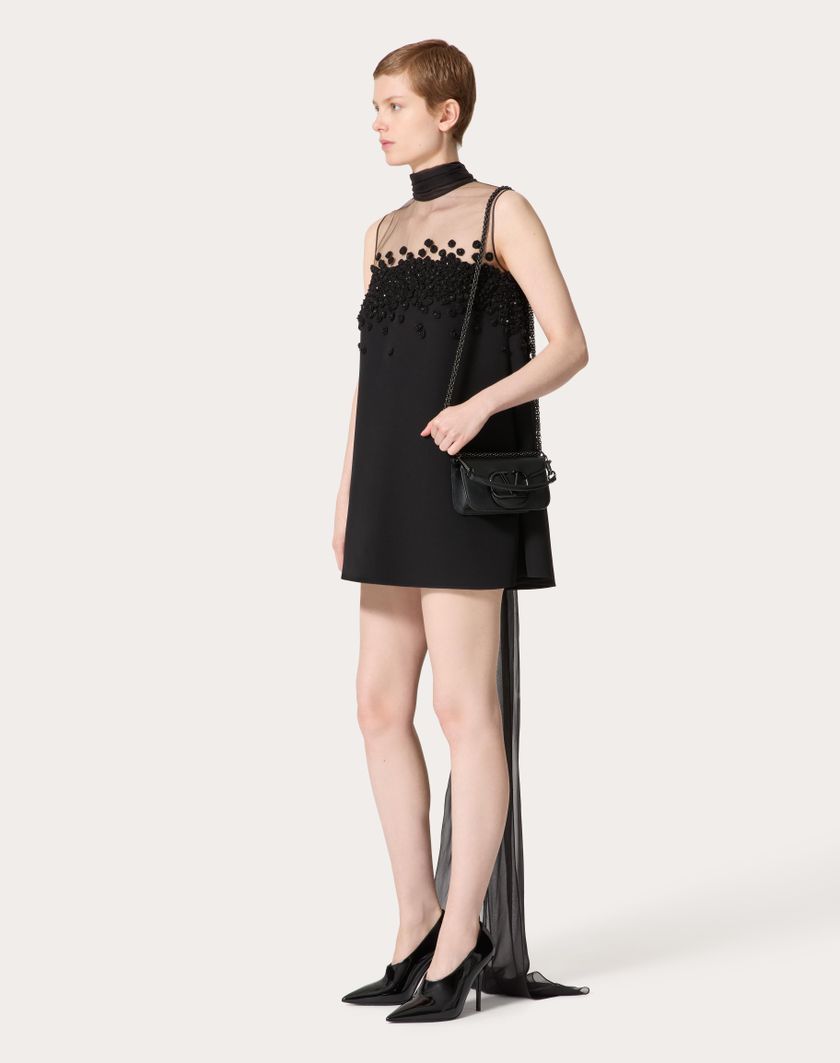 Valentino Handbags Abito Corto In Structured Couture Ricamato per Donna in Nero | Valentino IT Promozione Limitata