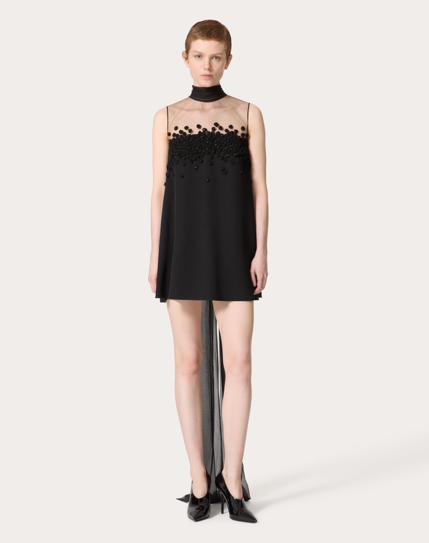 Valentino Handbags Abito Corto In Structured Couture Ricamato per Donna in Nero | Valentino IT Promozione Limitata