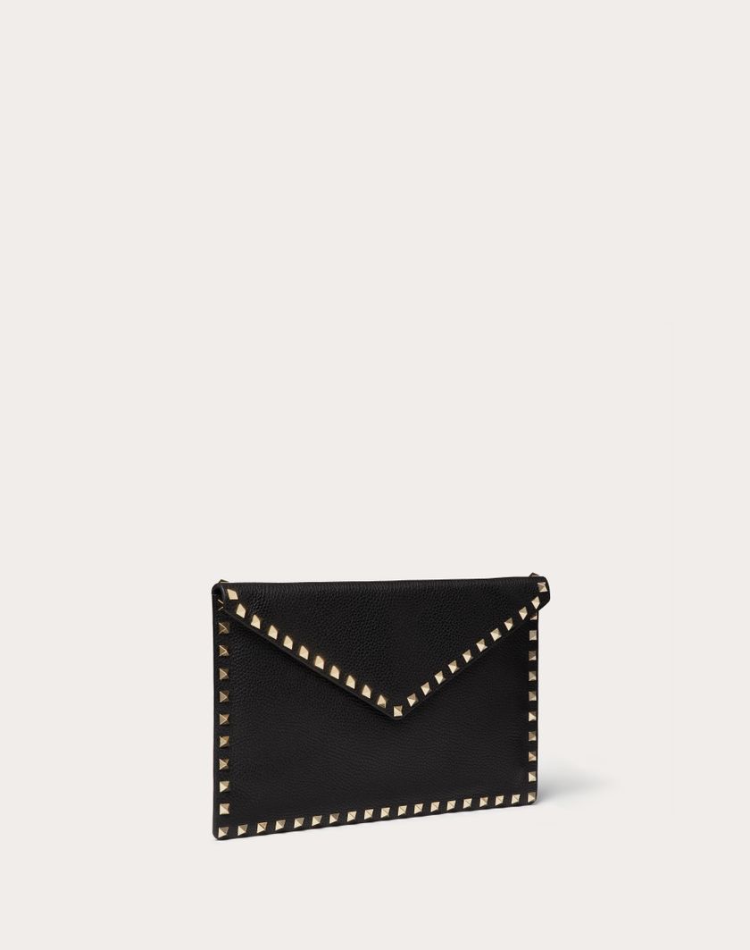 Valentino Handbags Pouch Rockstud In Vitello Granato per Donna in Nero | Valentino IT Negozio