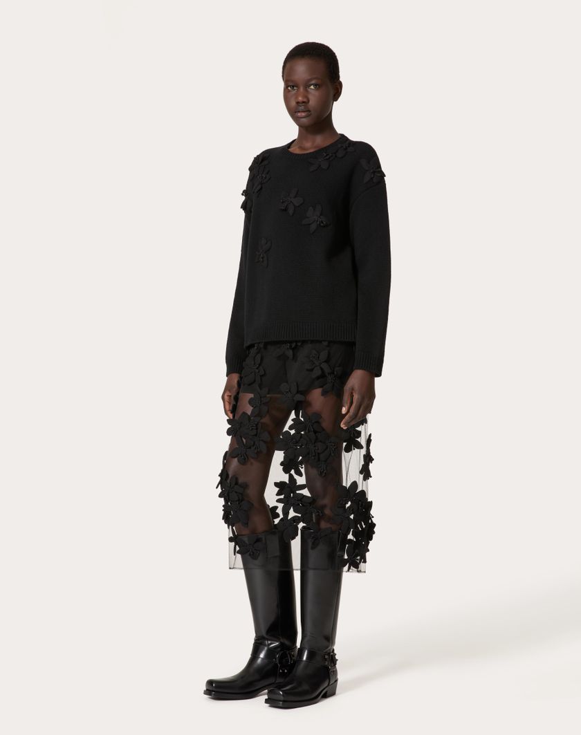 Valentino Handbags Gonna Midi In Tulle Illusione Ricamata per Donna in Nero | Valentino IT Hotsell
