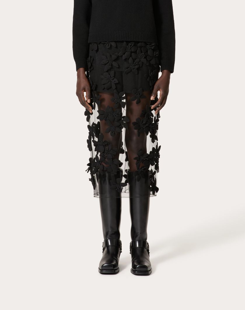 Valentino Handbags Gonna Midi In Tulle Illusione Ricamata per Donna in Nero | Valentino IT Hotsell