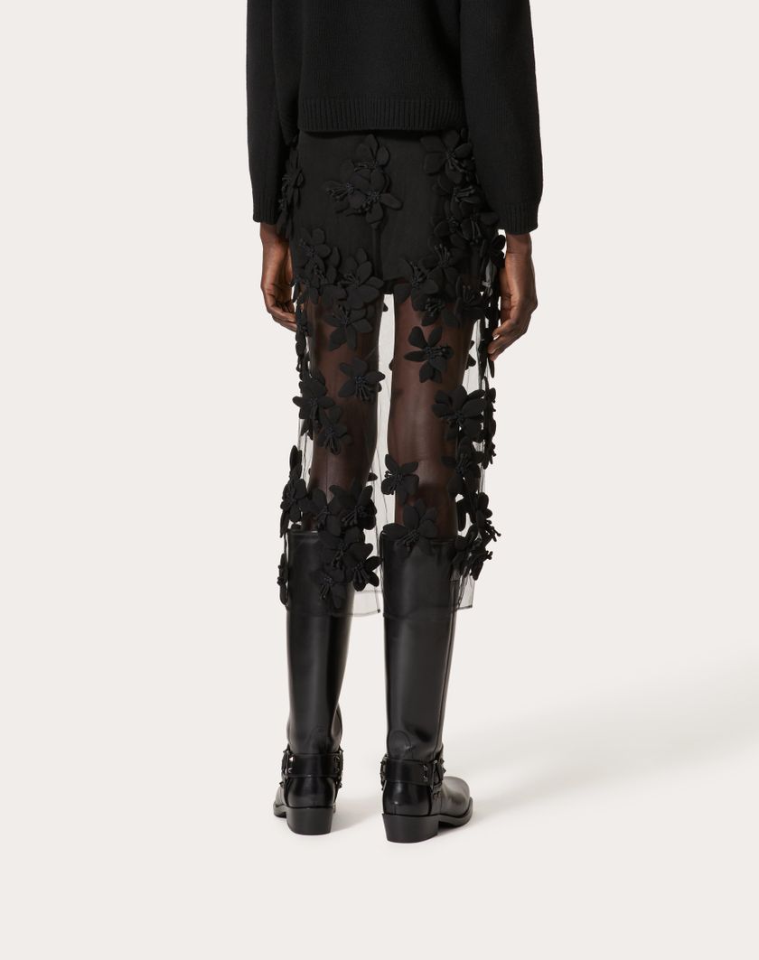 Valentino Handbags Gonna Midi In Tulle Illusione Ricamata per Donna in Nero | Valentino IT Hotsell