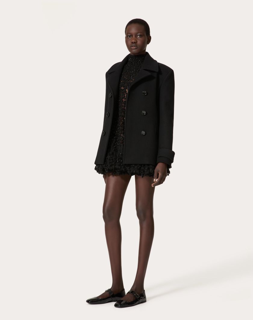 Valentino Handbags Caban In Compact Coat per Donna in Nero | Valentino IT Presa