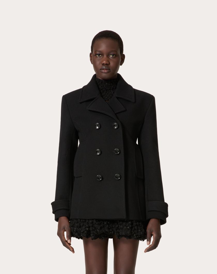 Valentino Handbags Caban In Compact Coat per Donna in Nero | Valentino IT Presa