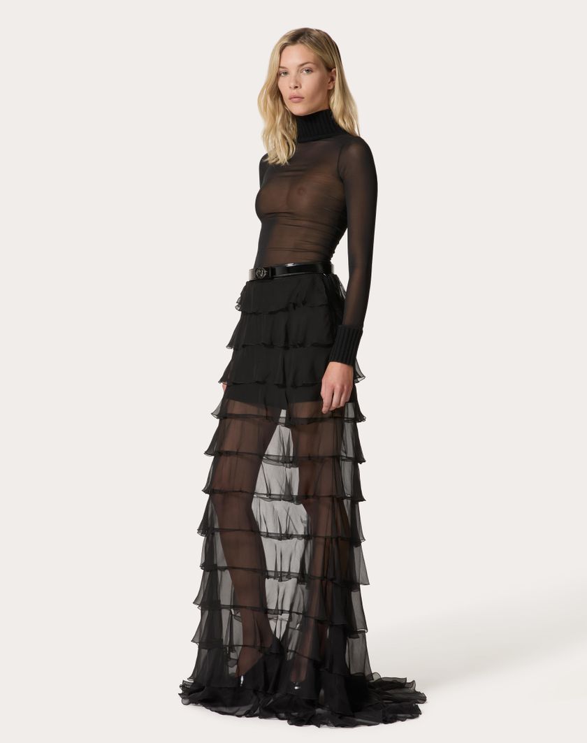 Valentino Handbags Gonna Lunga In Chiffon per Donna in Nero | Valentino IT Economico