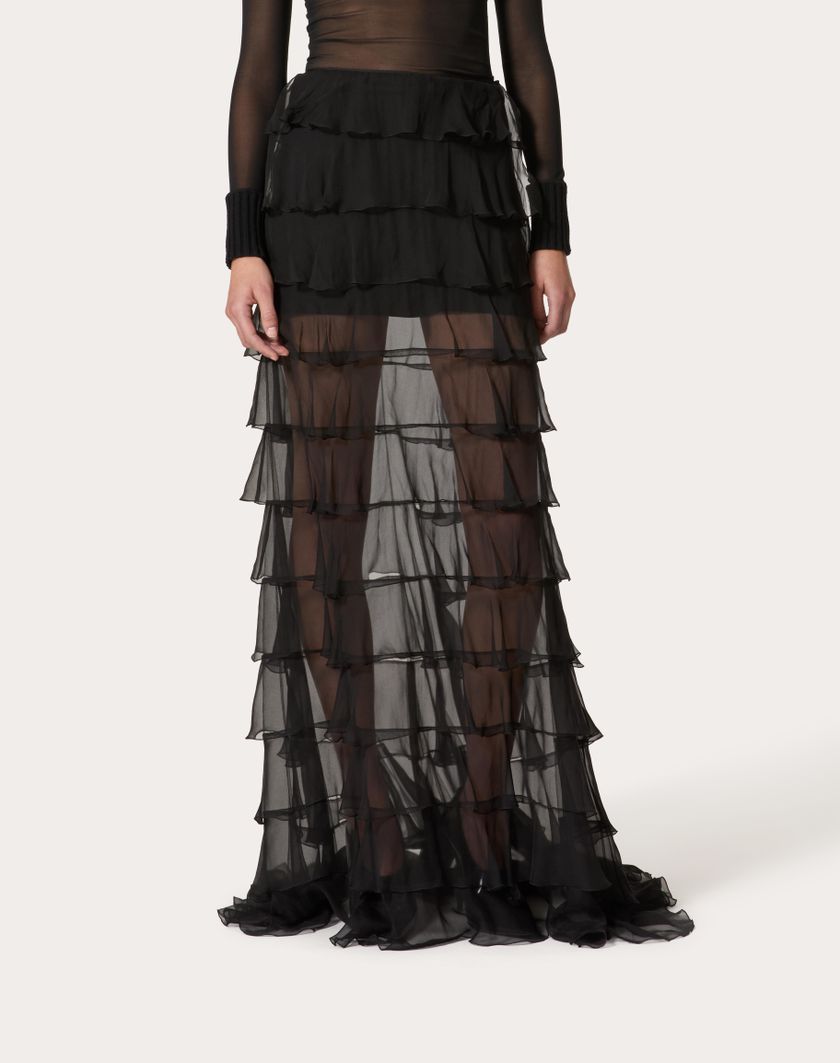 Valentino Handbags Gonna Lunga In Chiffon per Donna in Nero | Valentino IT Economico