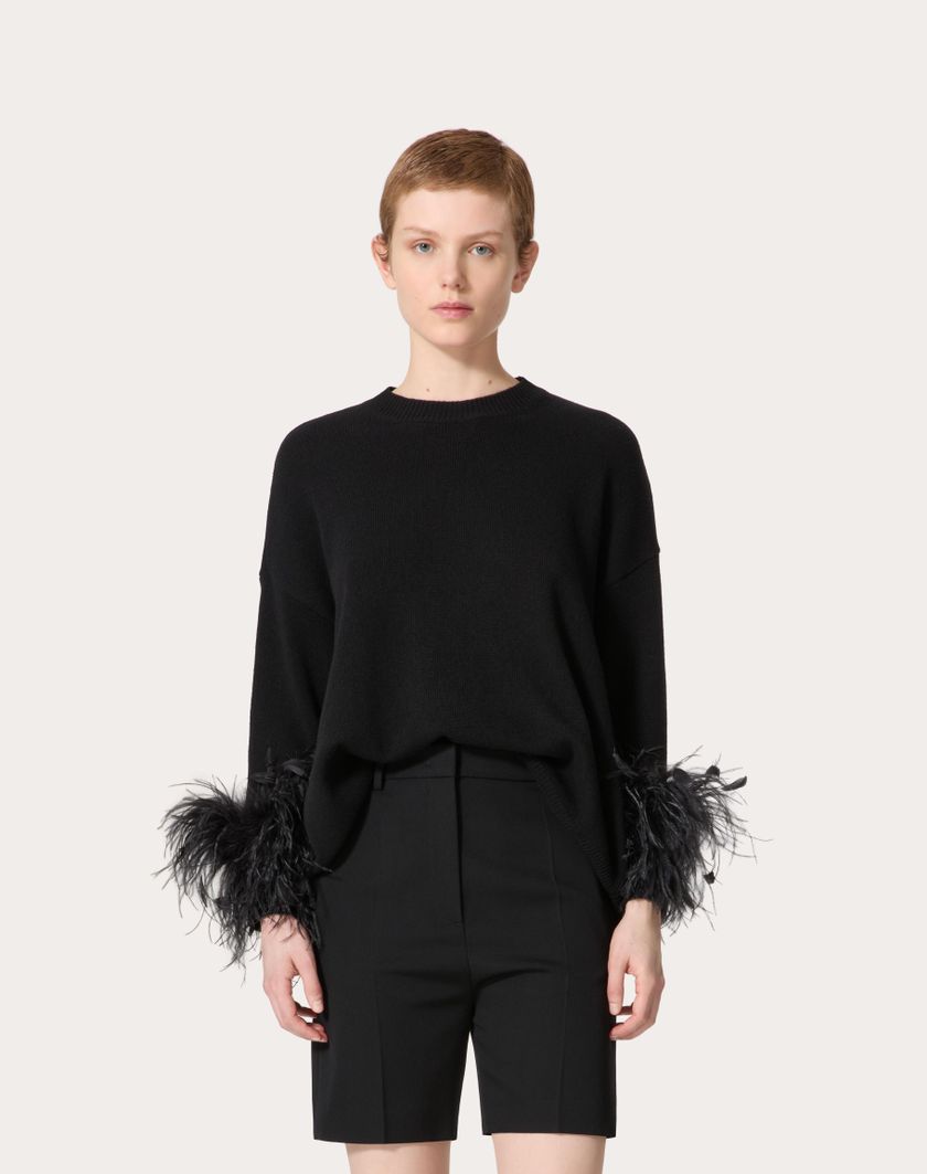 Valentino Handbags Maglia In Lana Con Piume per Donna in Nero | Valentino IT Offerte