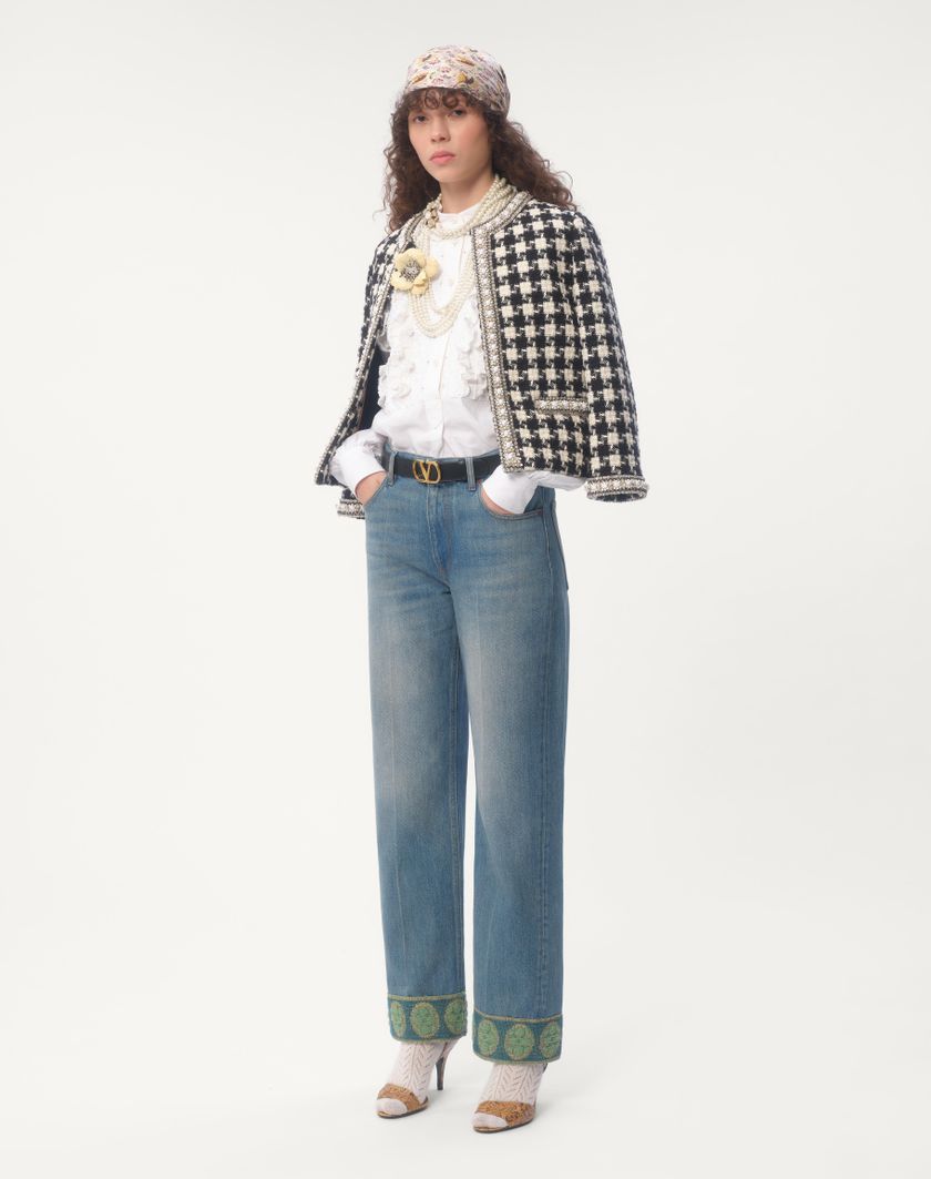 Valentino Handbags Pantaloni In Denim Con Bordi In Jacquard per Donna in Denim | Valentino IT Moda