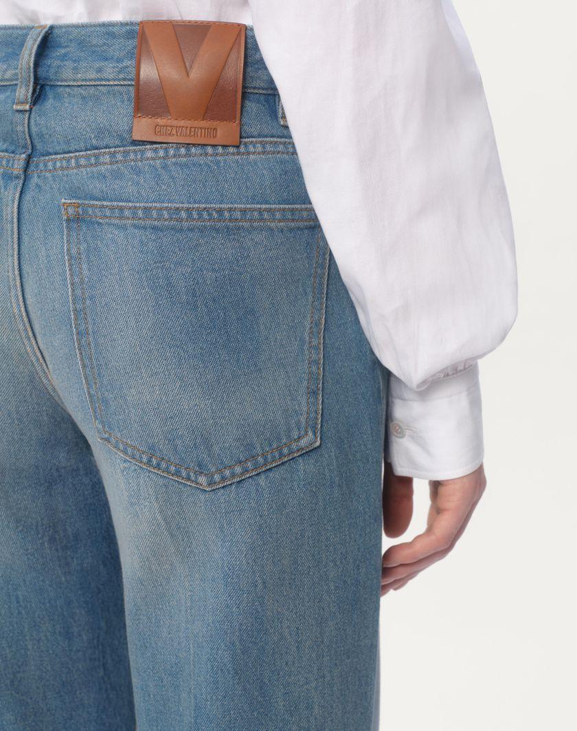 Valentino Handbags Pantaloni In Denim Con Bordi In Jacquard per Donna in Denim | Valentino IT Moda