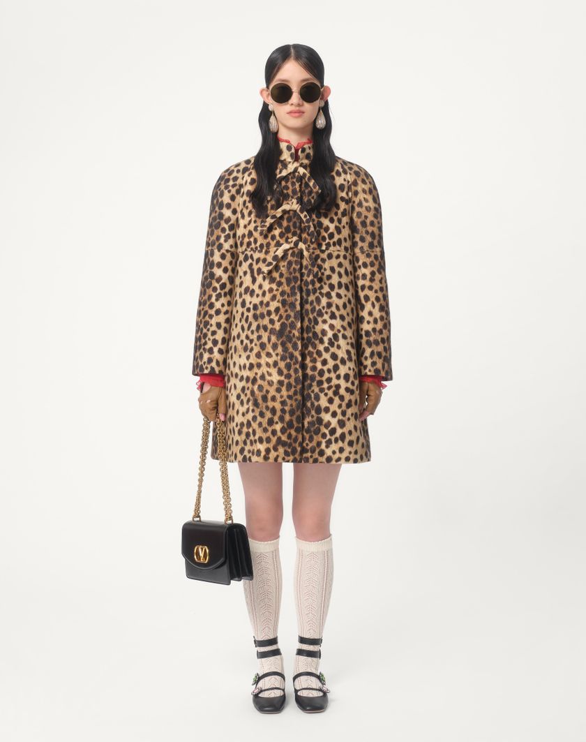 Valentino Handbags Cappotto In Panno Stampato Giaguaro Spots per Donna in Animalier | Valentino IT In Linea