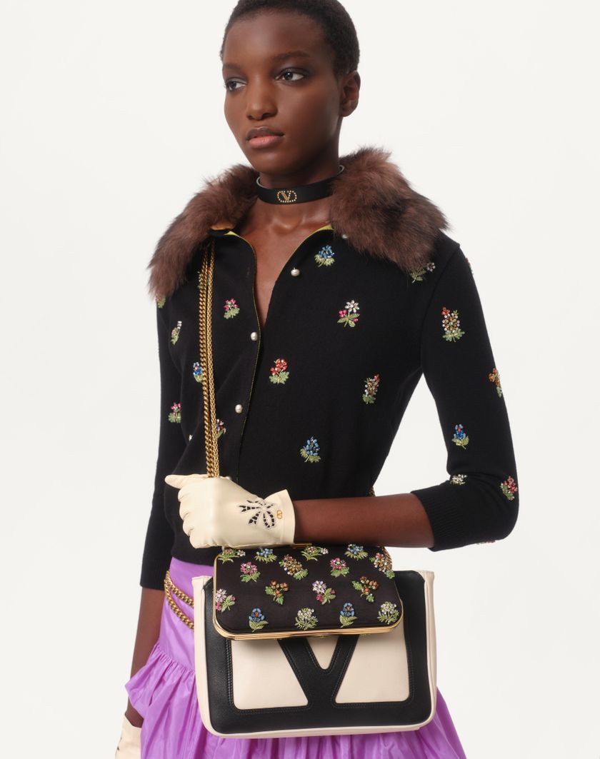 Valentino Handbags Cardigan In Lana Ricamato per Donna in Nero | Valentino IT Nuovo