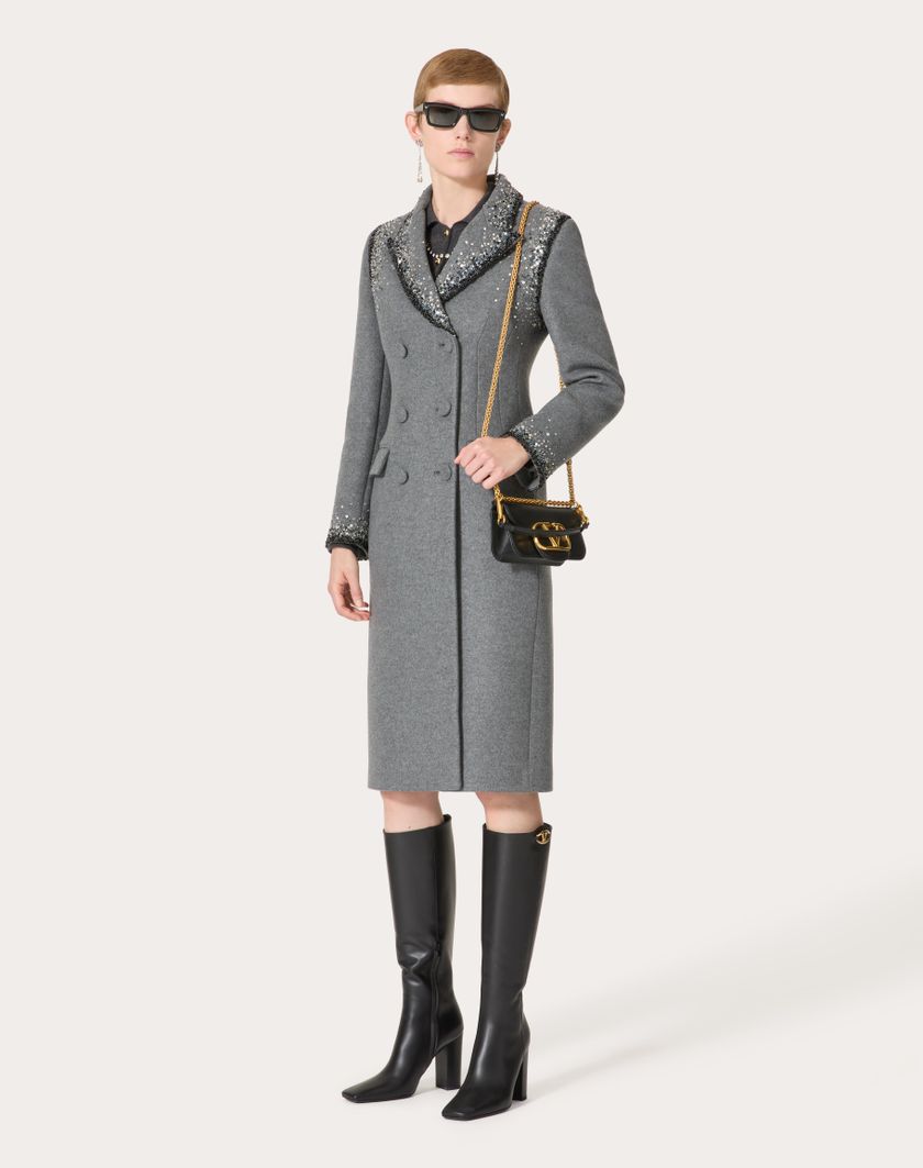 Valentino Handbags Cappotto In Lana Ricamato per Donna in Grigio/silver | Valentino IT Acquista Ora
