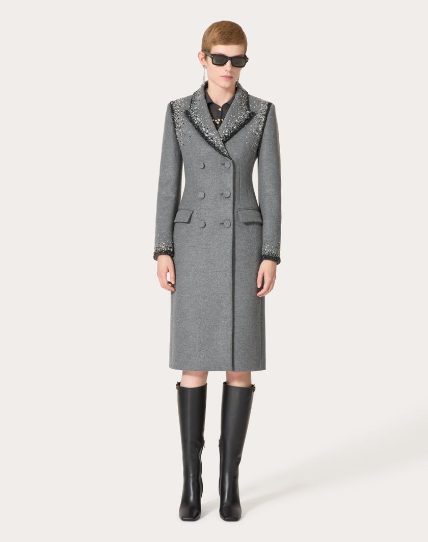 Valentino Handbags Cappotto In Lana Ricamato per Donna in Grigio/silver | Valentino IT Acquista Ora