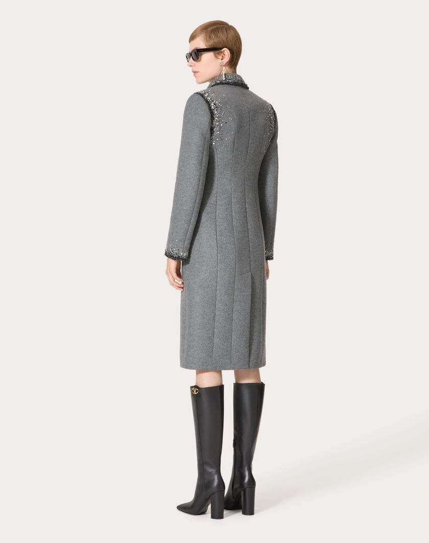Valentino Handbags Cappotto In Lana Ricamato per Donna in Grigio/silver | Valentino IT Acquista Ora