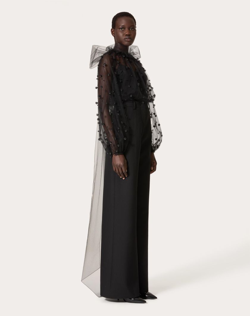 Valentino Handbags Top In Tulle Illusione Ricamata per Donna in Nero | Valentino IT Offerta