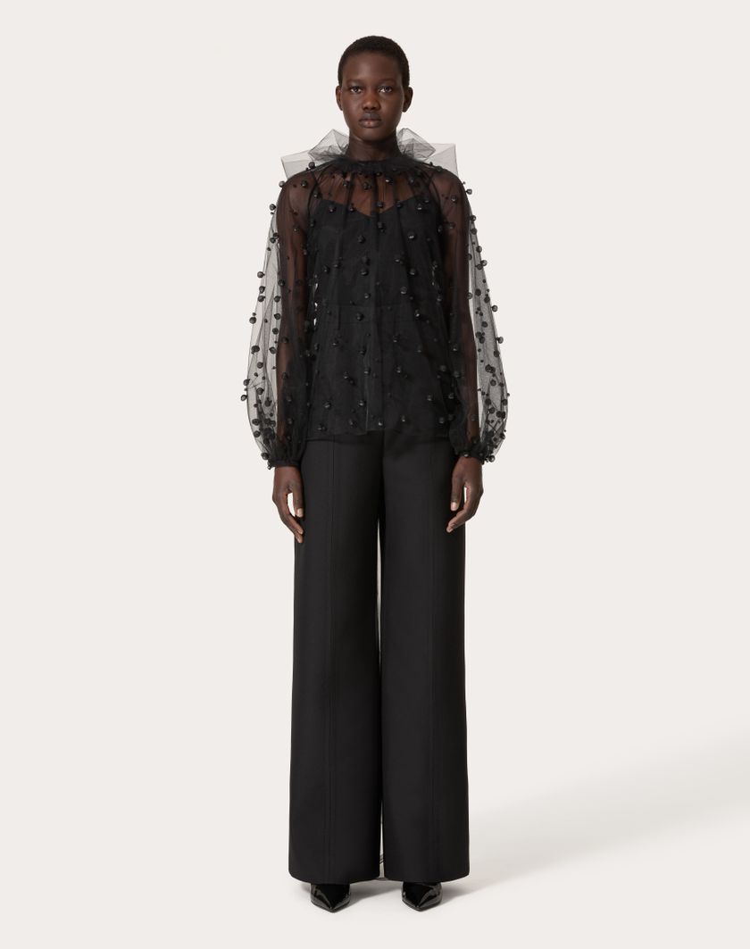 Valentino Handbags Top In Tulle Illusione Ricamata per Donna in Nero | Valentino IT Offerta