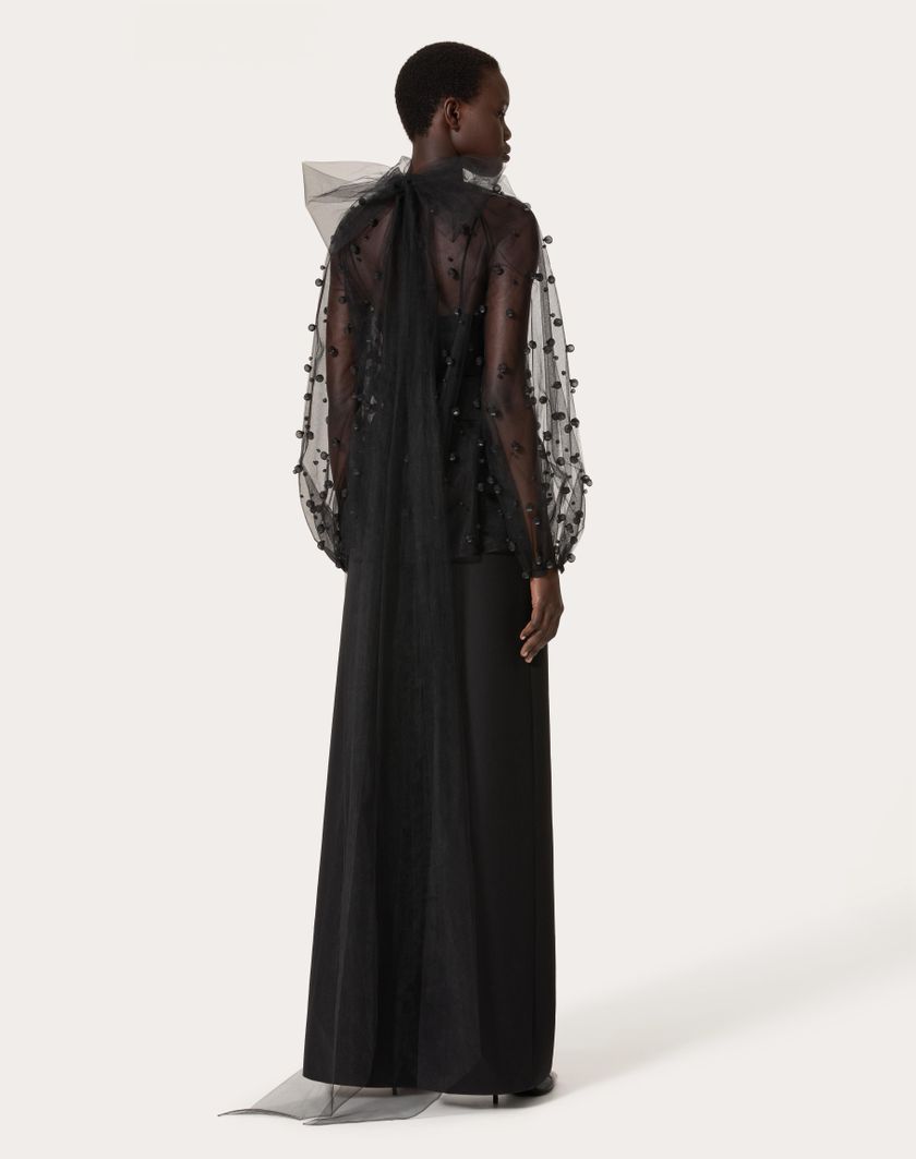 Valentino Handbags Top In Tulle Illusione Ricamata per Donna in Nero | Valentino IT Offerta