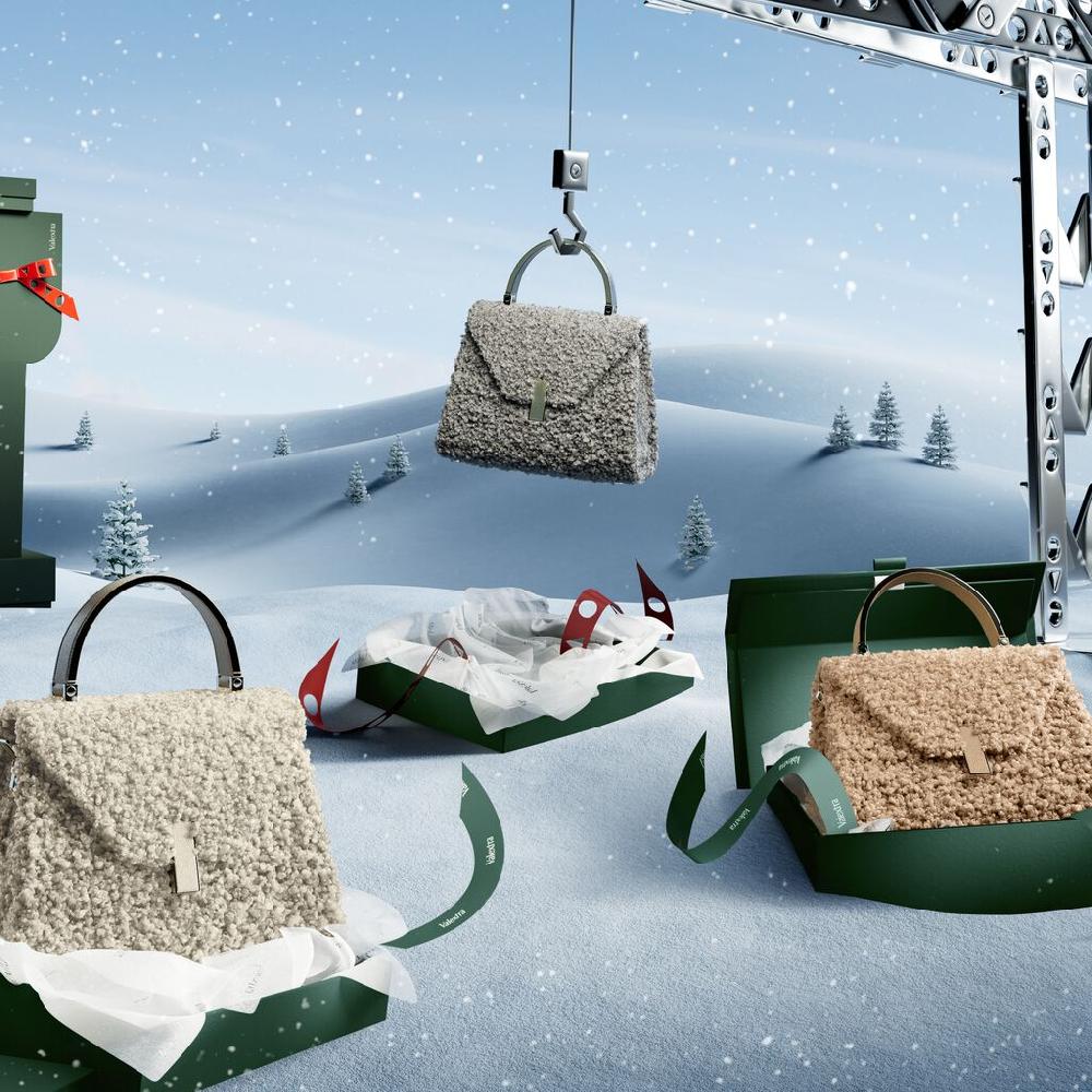 Valextra Borsa a mano da Donna di Lusso in Shearling Beige | Valextra Iside Consegna Veloce
