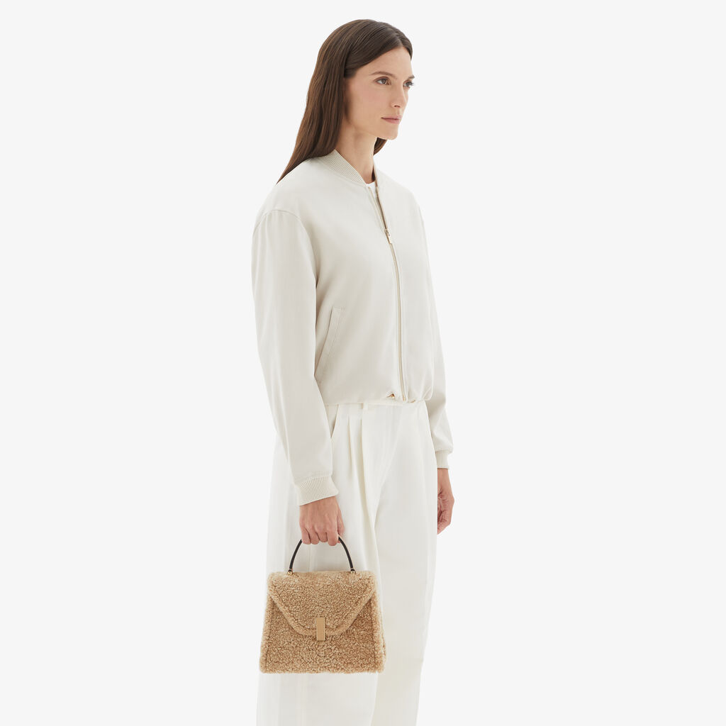 Valextra Borsa a mano da Donna di Lusso in Shearling Beige | Valextra Iside Consegna Veloce