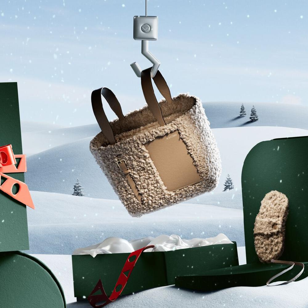 Valextra Borsa a secchiello da Donna in Shearling Beige | Valextra Soft Sottocosto