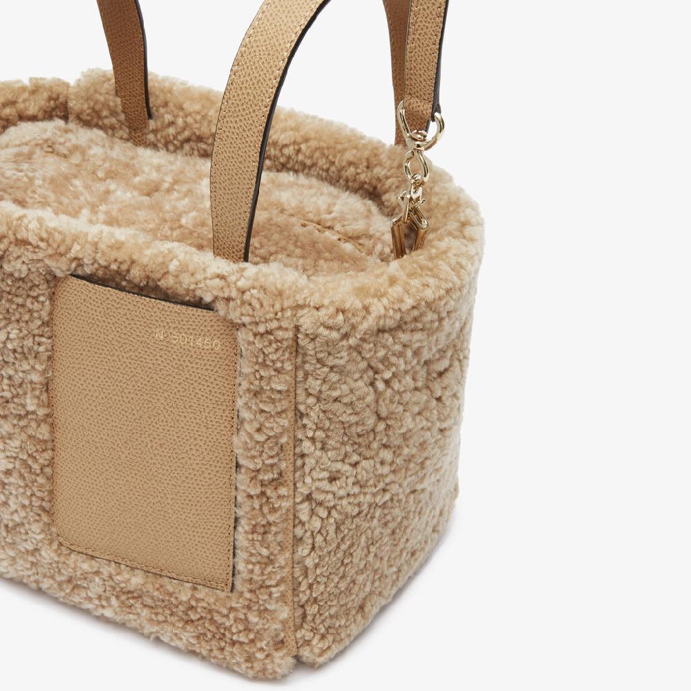 Valextra Borsa a secchiello da Donna in Shearling Beige | Valextra Soft Sottocosto