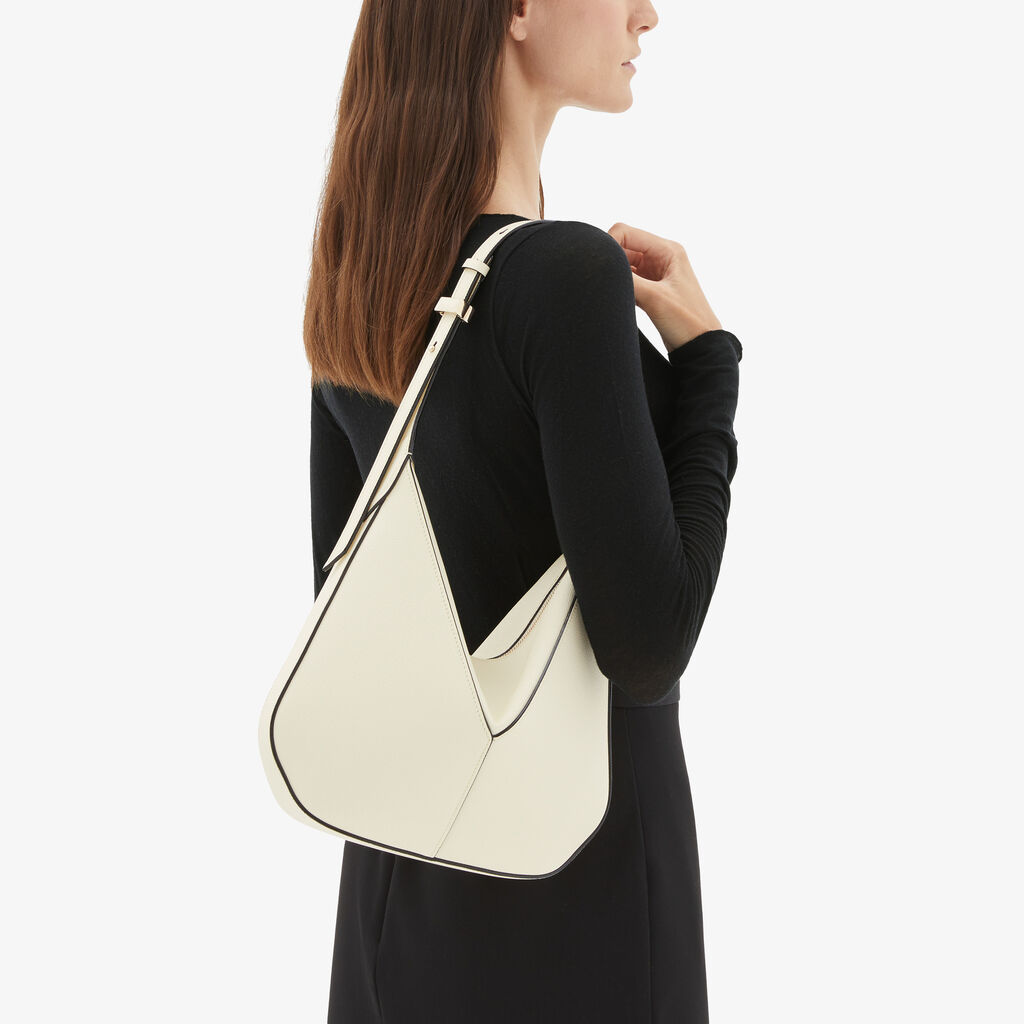 Valextra Borsa Hobo Vivi Mini | Pelle di vitello Millepunte Soft | Bianco Pergamena | Valextra Economico