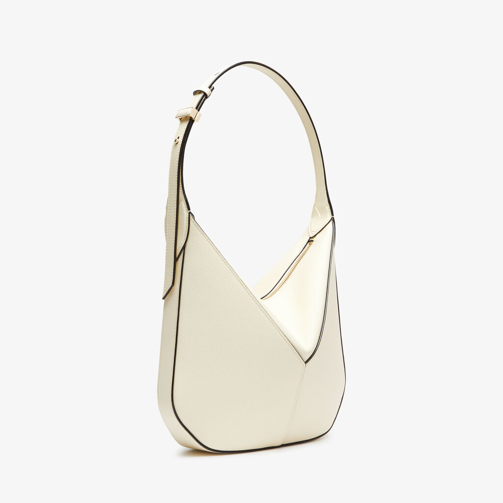 Valextra Borsa Hobo Vivi Mini | Pelle di vitello Millepunte Soft | Bianco Pergamena | Valextra Economico