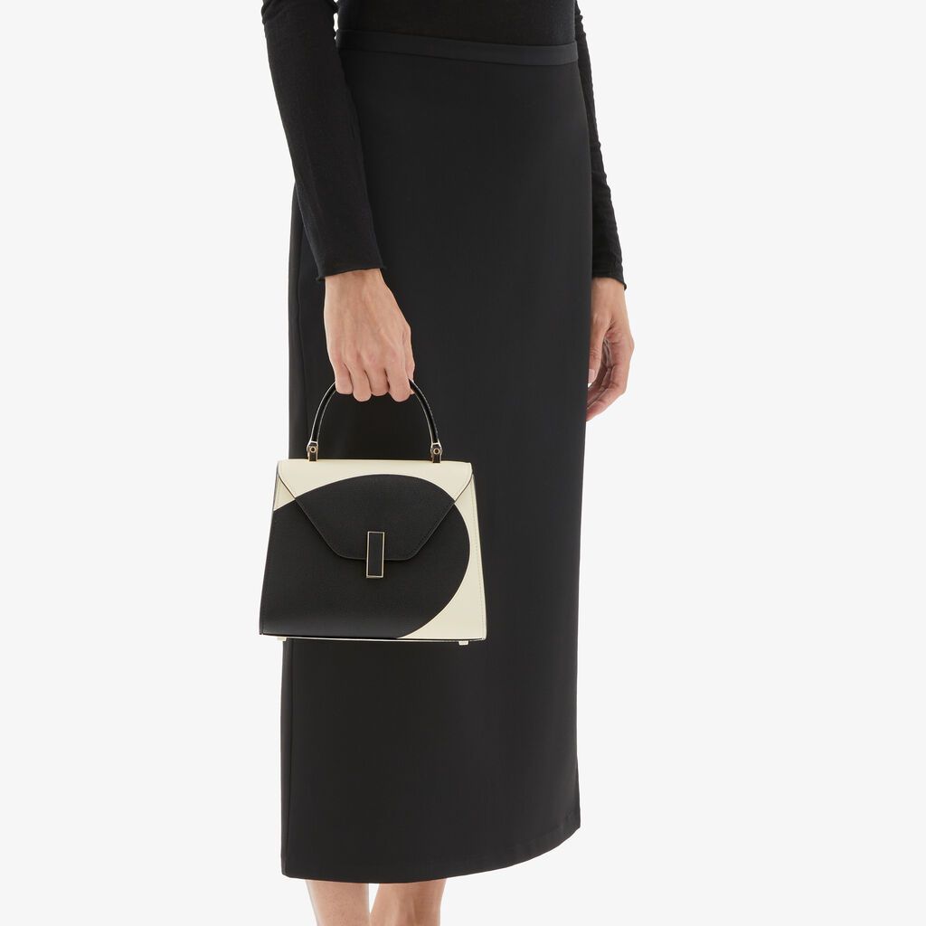 Valextra Borsa a mano da Donna Mini in Pelle Bianca e Nera | Valextra Iside Saldi Di Fabbrica