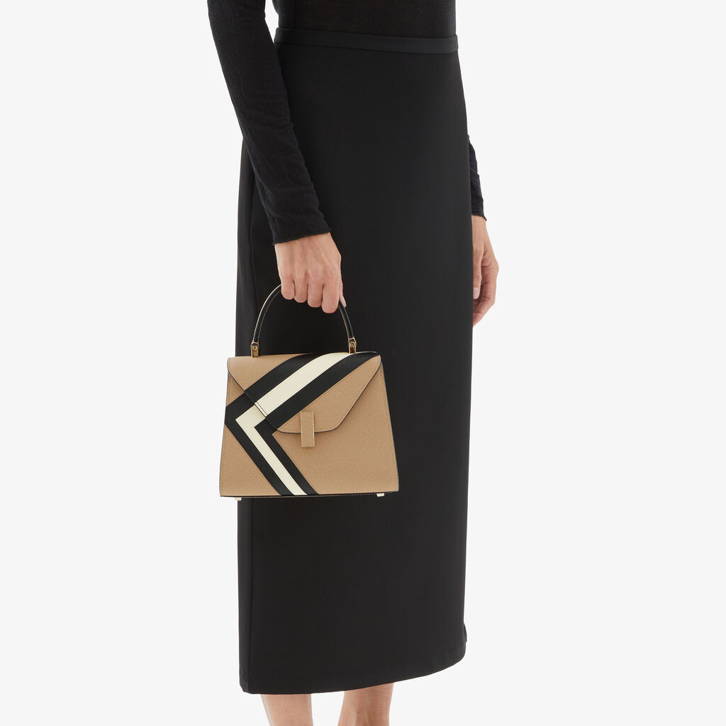 Valextra Borsa a mano da Donna Mini in Pelle Beige e Nera | Valextra Iside Vendite Flash