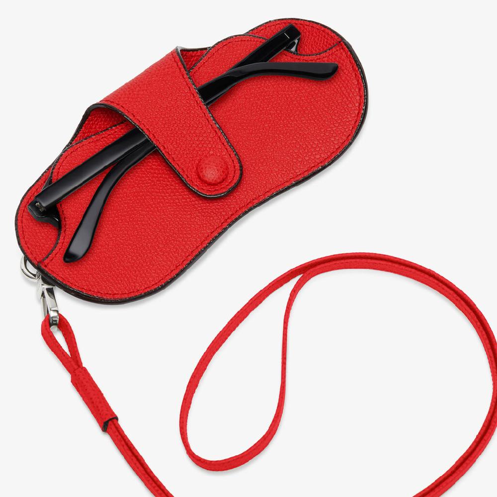 Valextra Porta occhiali da Donna con tracolla in Pelle Rossa | Valextra Spedizione Gratuita
