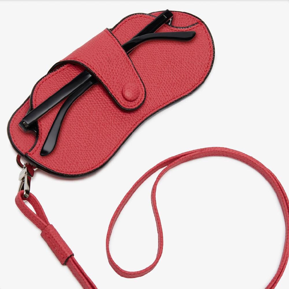 Valextra Porta Occhiali Con Tracolla | Pelle di vitello Millepunte | Rosa Fragola | Valextra In Vendita