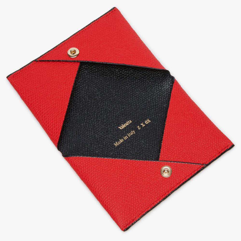 Valextra Porta carte con bottone da Donna in Pelle Rossa e Nera | Valextra Vendite Flash