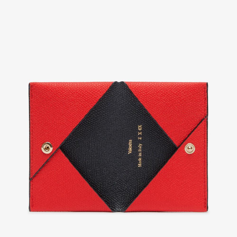 Valextra Porta carte con bottone da Donna in Pelle Rossa e Nera | Valextra Vendite Flash