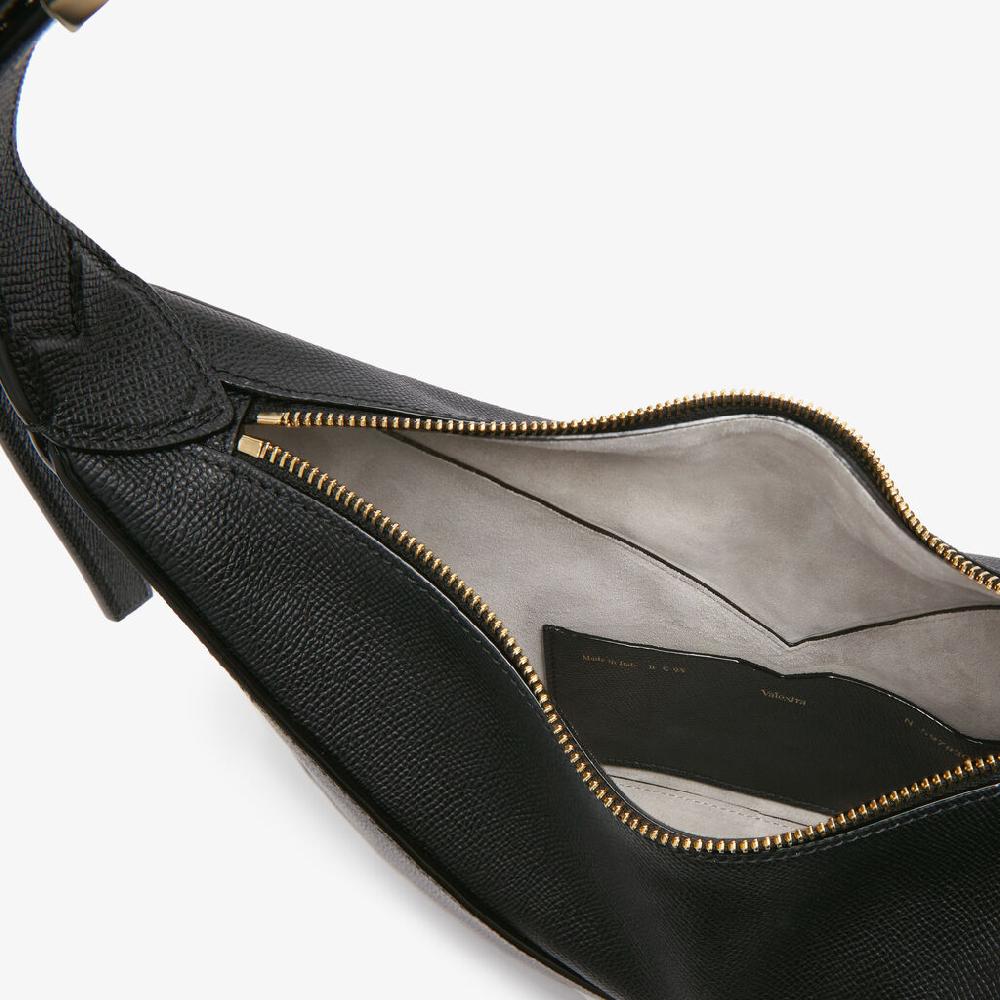 Valextra Borsa Hobo Vivi Mini | Pelle di vitello Millepunte Soft | Nero | Valextra In Saldo