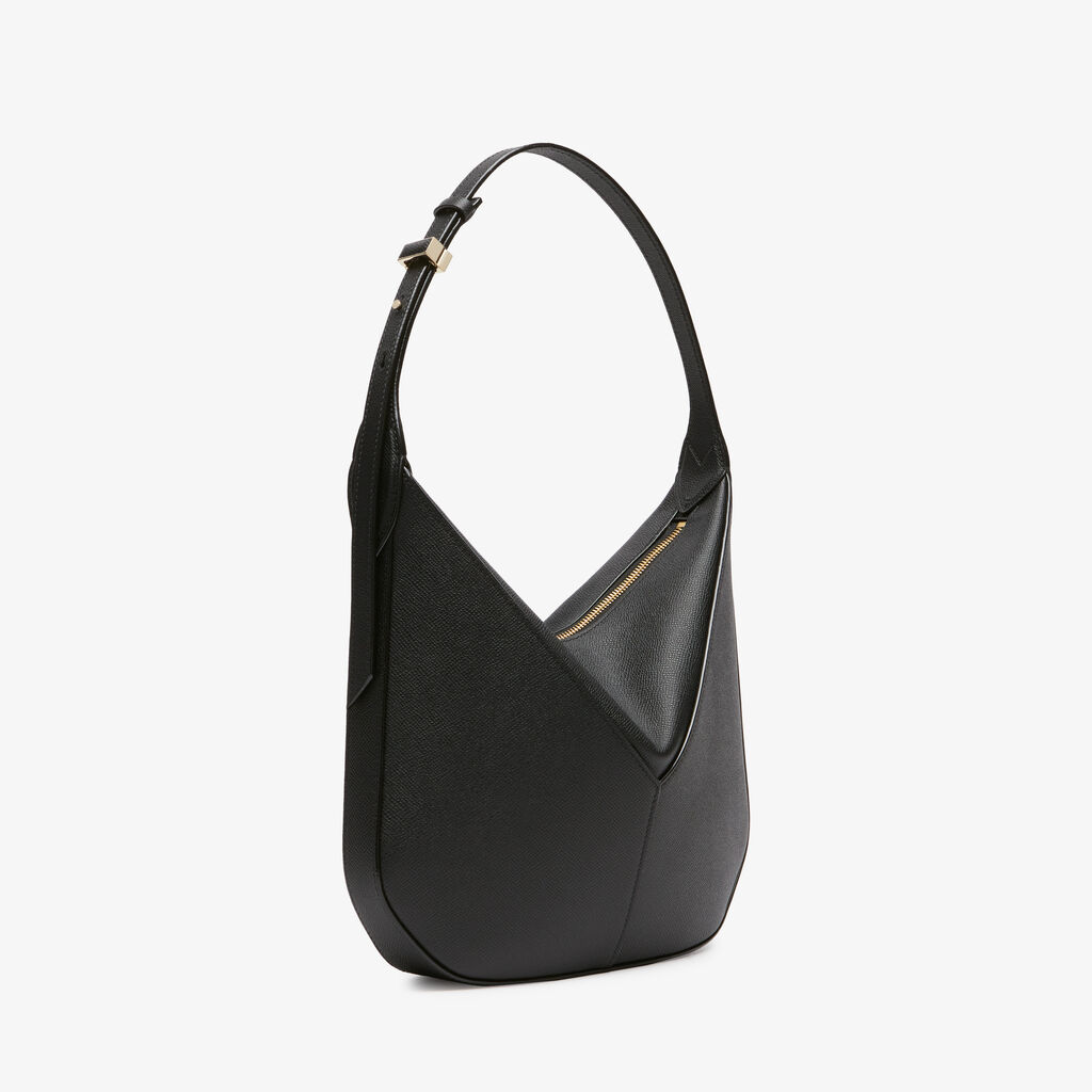 Valextra Borsa Hobo Vivi Mini | Pelle di vitello Millepunte Soft | Nero | Valextra In Saldo