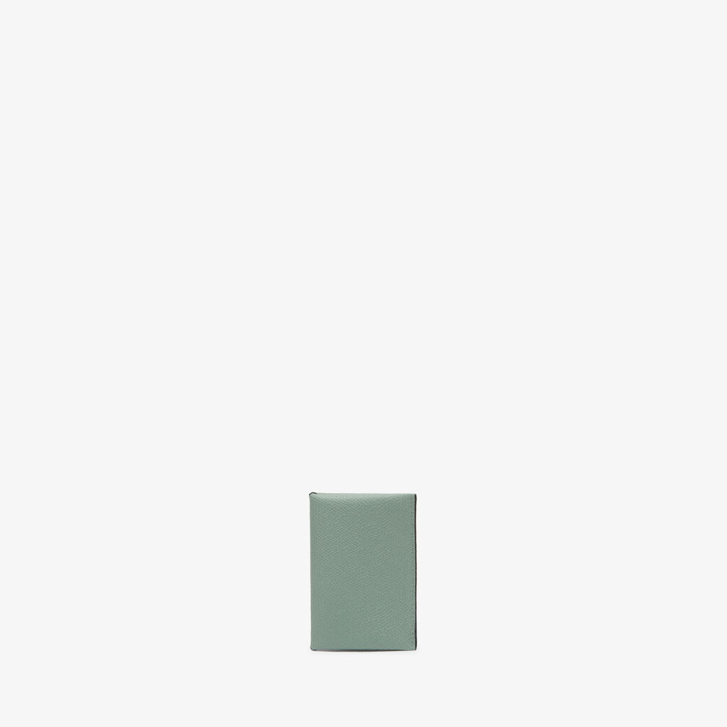 Valextra Porta Carte con Bottone | Pelle di vitello Millepunte | Verde Eucalipto/Nero | Valextra